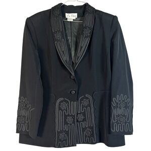 VTG Liz‎ Elana Black Beaded Blazer 90s Boho Art Nouveau Statement Jacket 18 XL